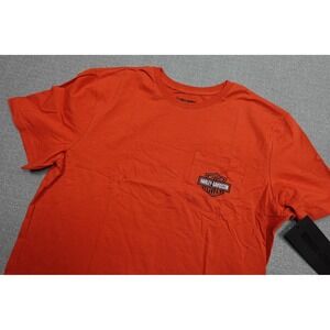 Harley-Davidson Shirt Mens Large Orange Pocket Motorcycle Tee Biker Rider NWT